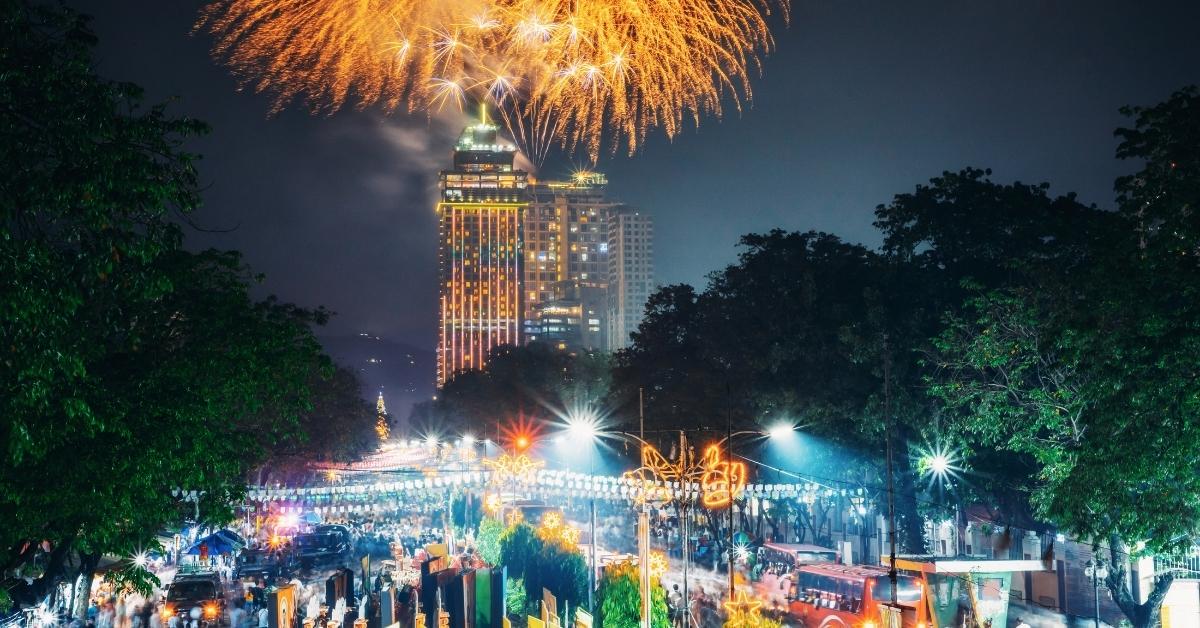 Food kiosk and festival night celebration