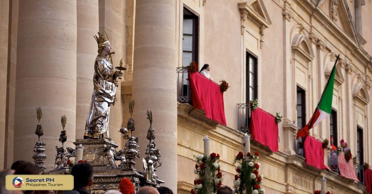 Procession of saints and offerings to the gods